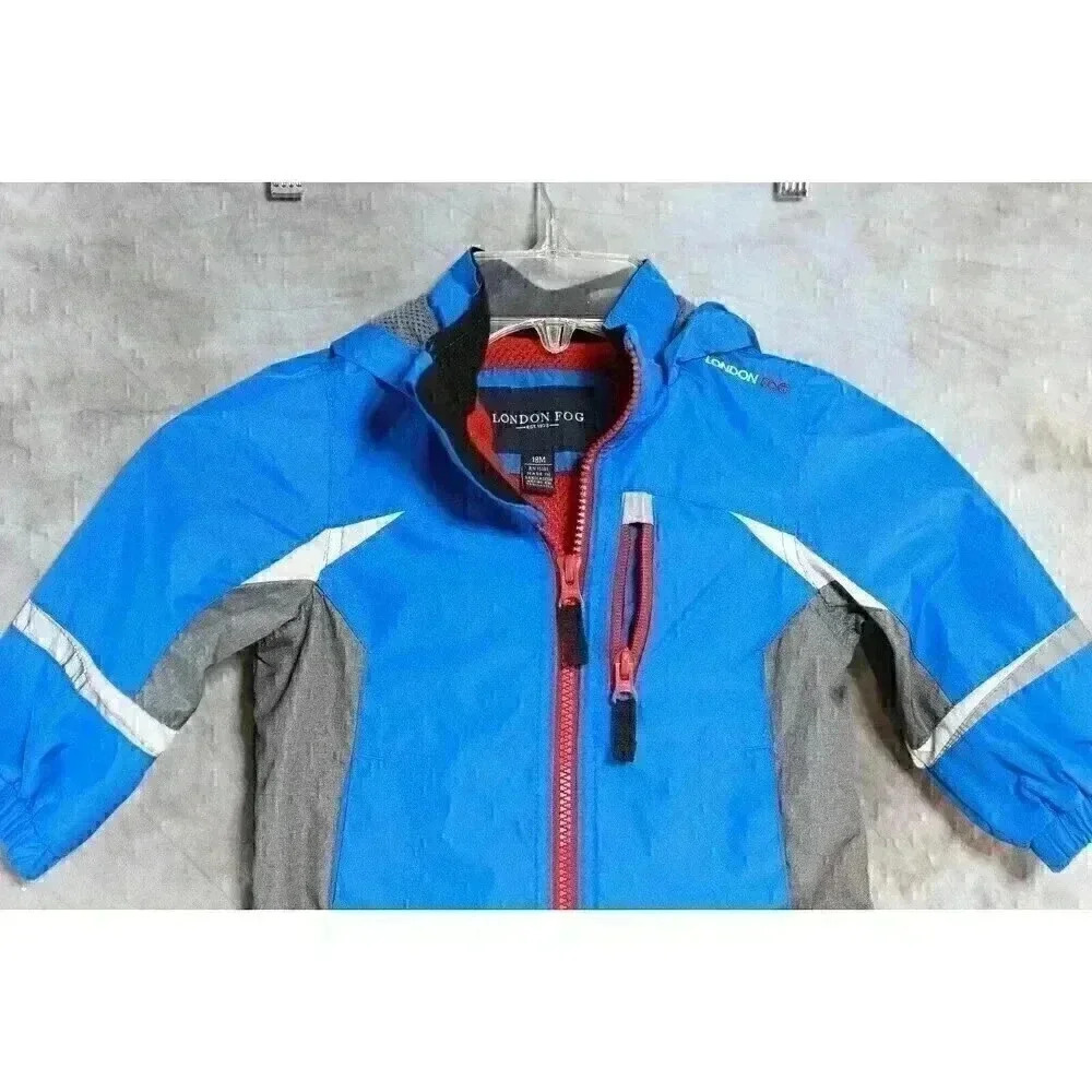 Boys London Fog Size 18m Blue/grey lined windbreaker w/hood, reflective stripes
